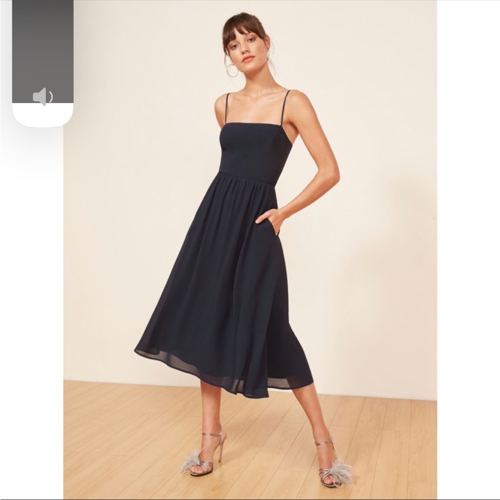 Reformation Rosehip Navy Blue Midi Dress